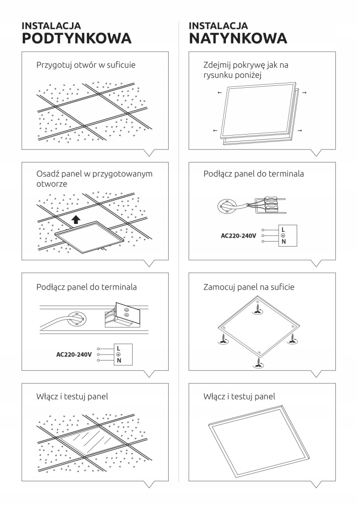 Montaż Panel podtynkowy/natynkowy 2w1 LED 60x60 40W 4000K Neutralna
